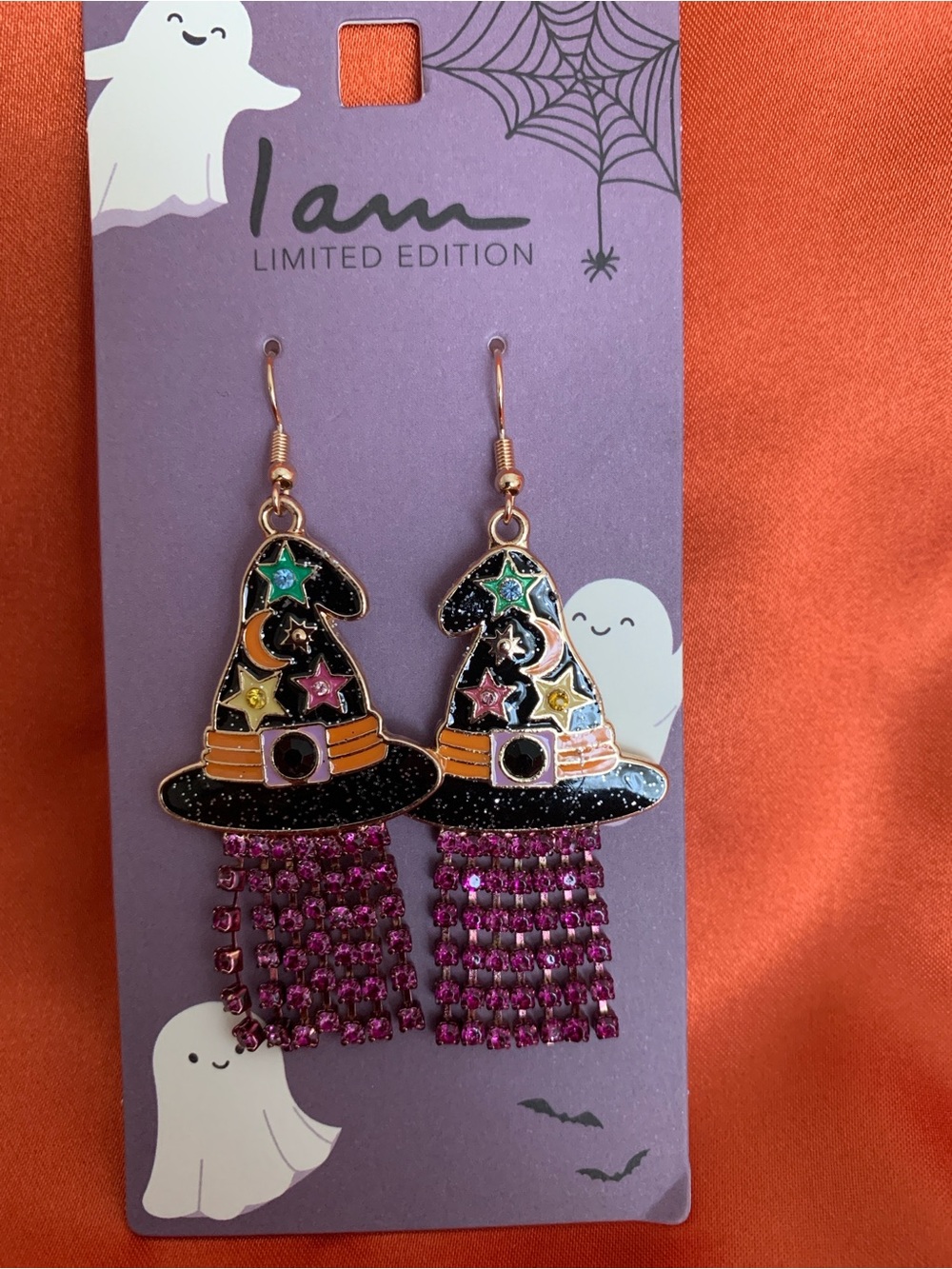 Black & Purple Witch Hat Dangle Earrings - Picture 6 of 6